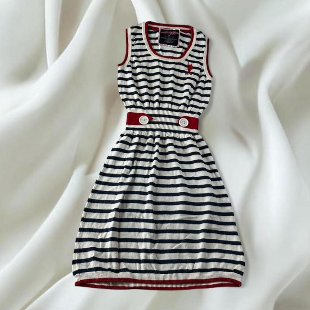 US Polo Assn. red black stripped sleeveless nautical babydoll sweater dress